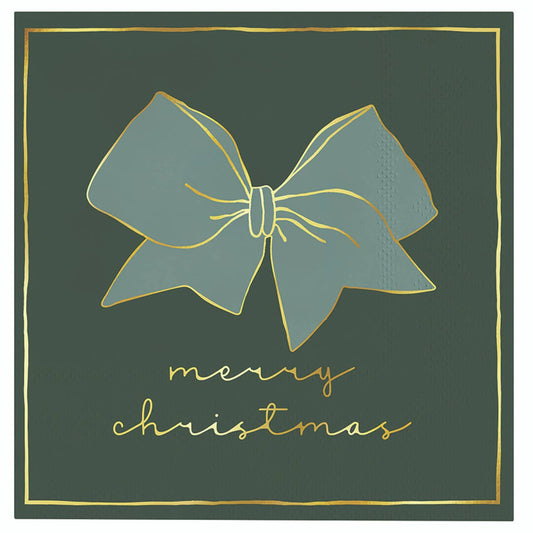 Cocktail Napkins - Merry Christmas Blue Bow