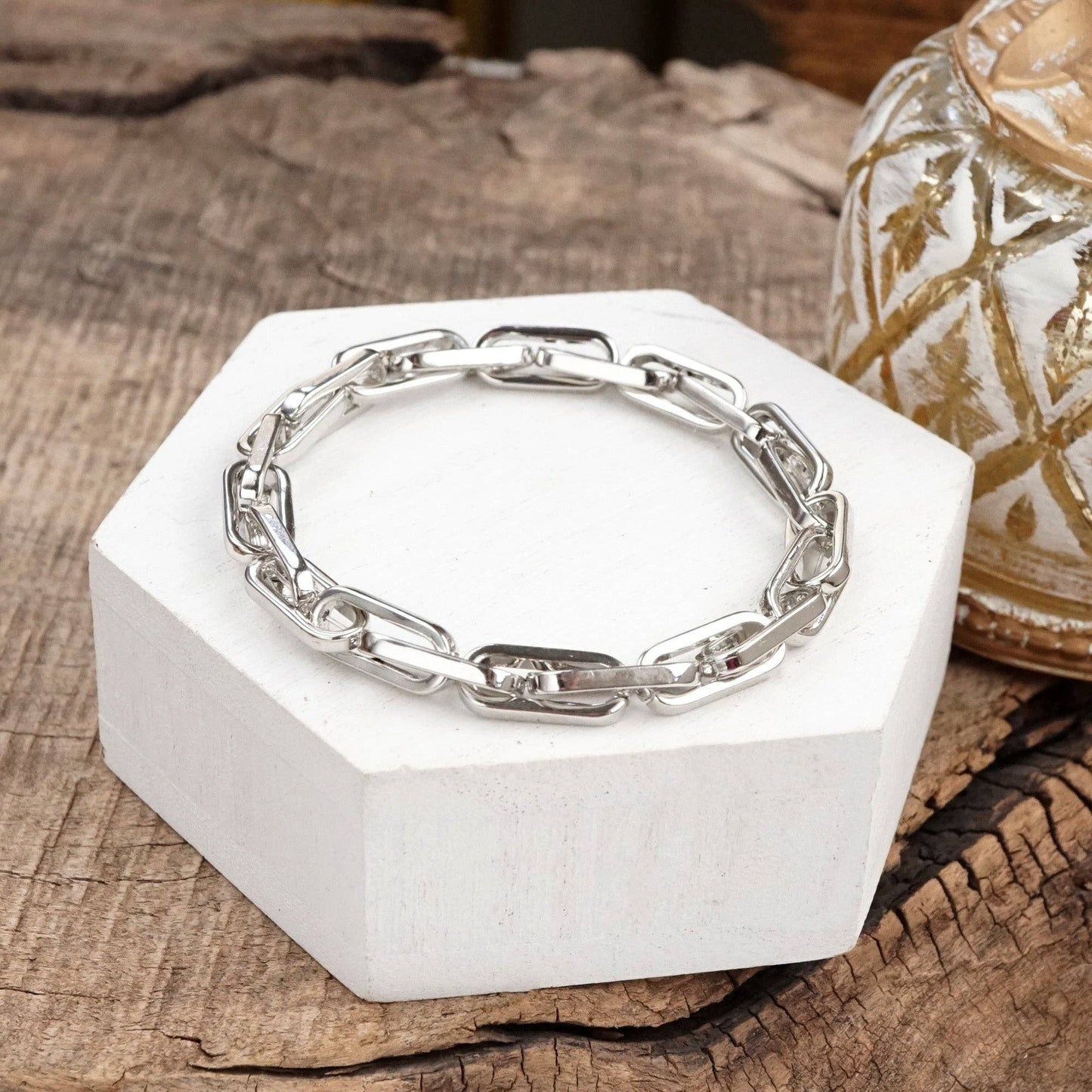 Chain Reaction – Chunky Stretchy Paperclip Bracelet in Silver or Gold Tone