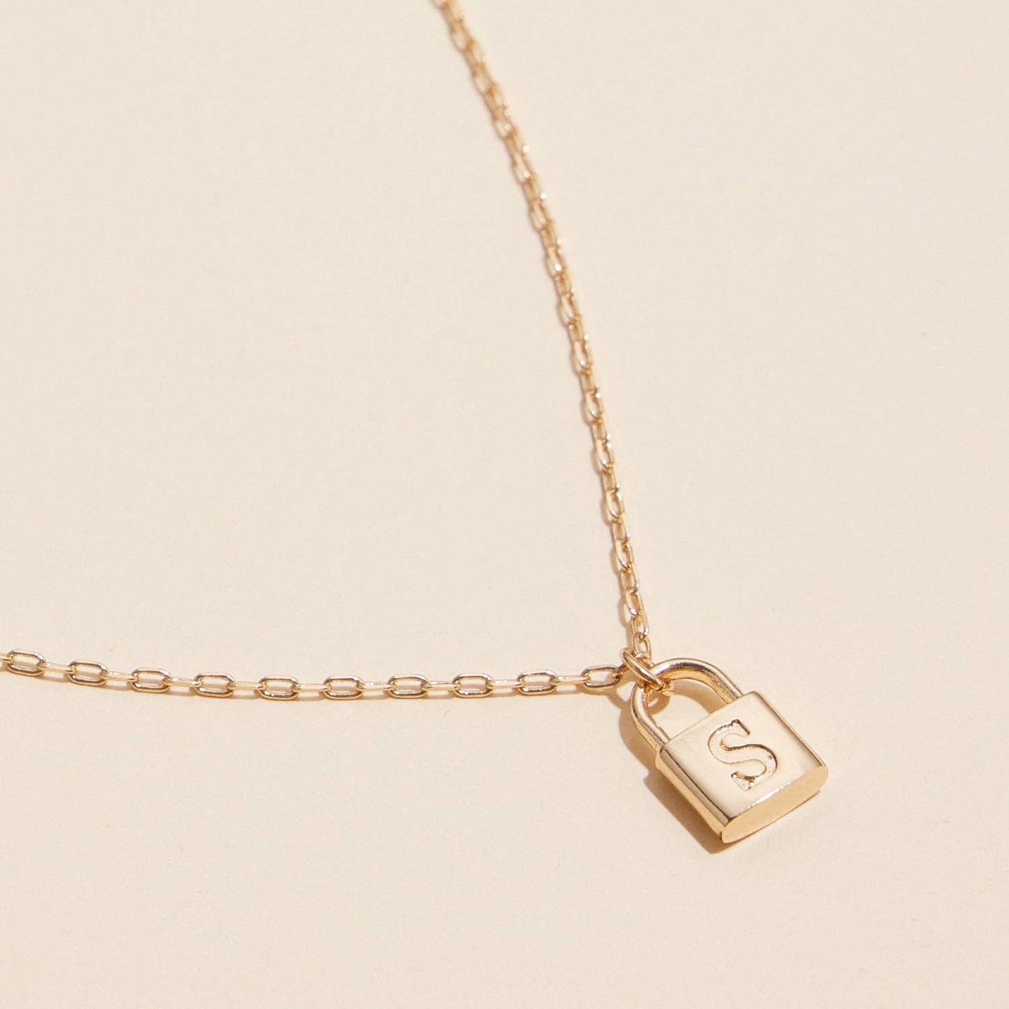 Golden Initial Lock Pendant Necklace