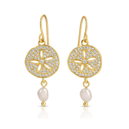 Sparkling Sand Dollar Pearl Earrings