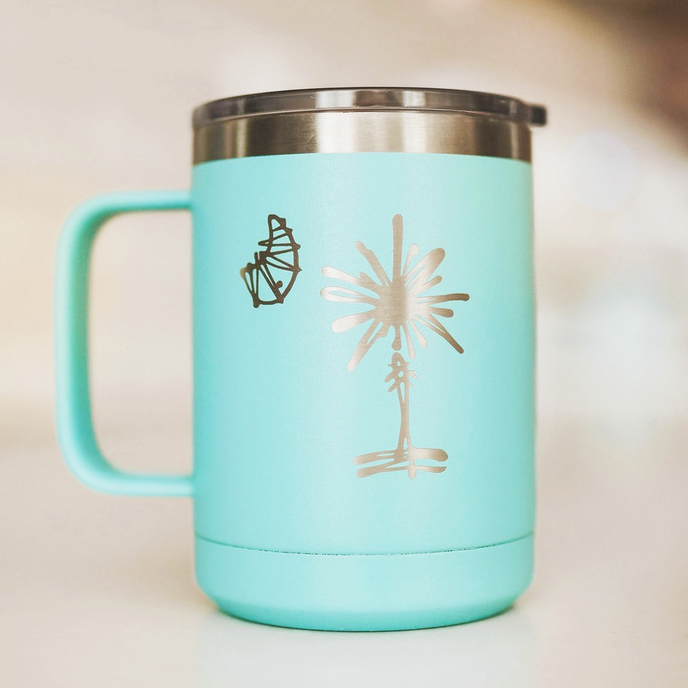 Etched Stainless Steel South Carolina Palmetto Travel Mug