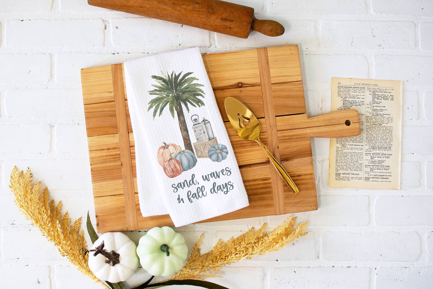 Sand Waves Fall Days Kitchen Towel, Coastal Fall Beach