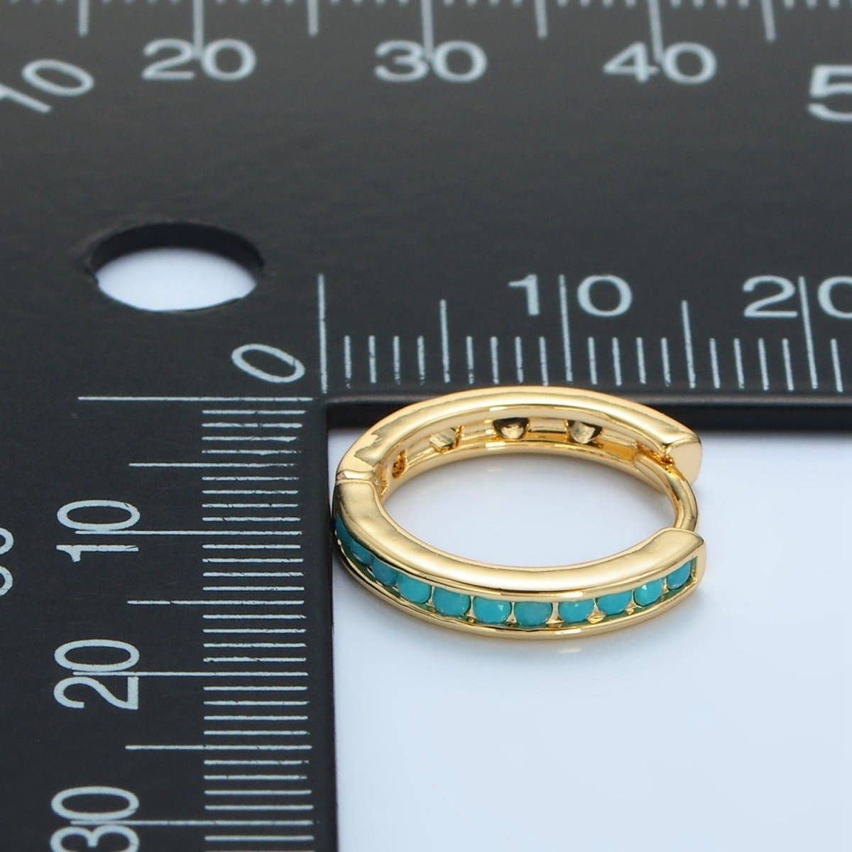 24K Gold Filled Turquoise Micro Paved Huggie Earrings