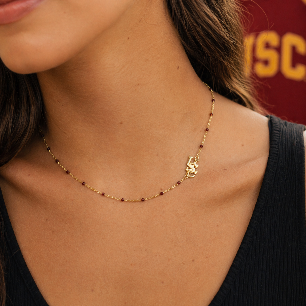 N201 - USC : South Carolina Side Set Logo on Enamel Bead Necklace