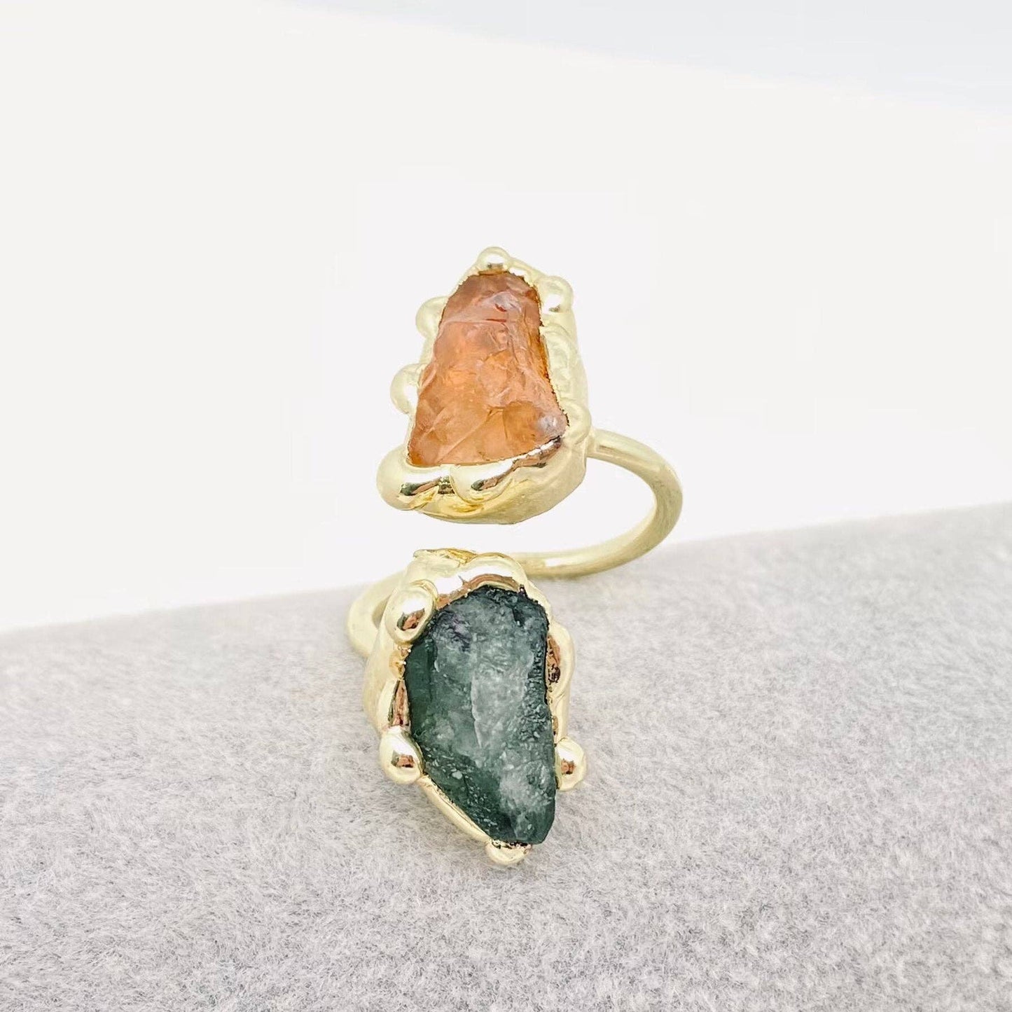 Double Color Fluorite Crystal Adjustable Ring