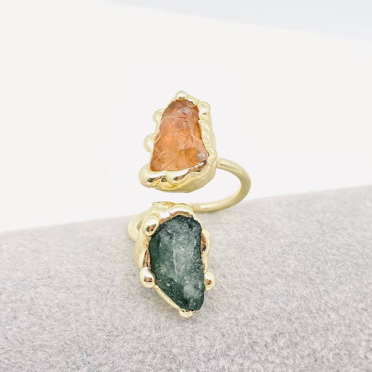 Double Color Fluorite Crystal Adjustable Ring
