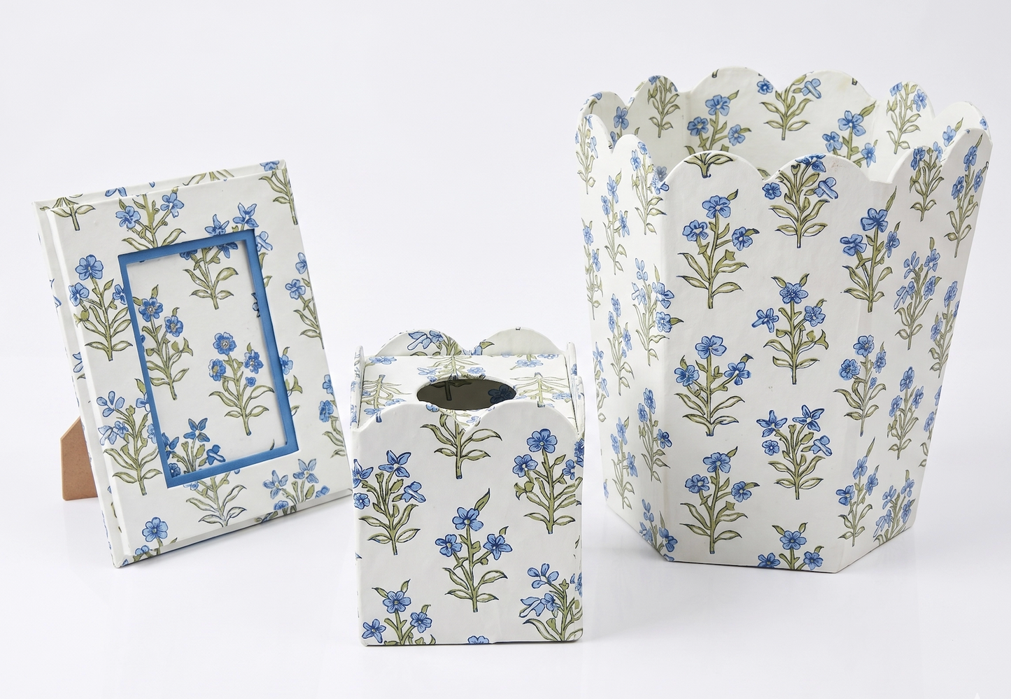 Blue & White Hand Block Print Tissue Box (Collapsible)