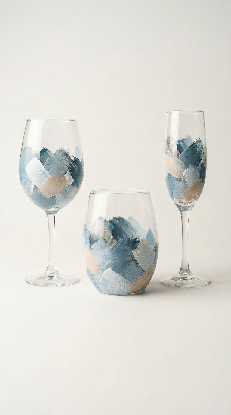 Hand-Painted Ocean Stones Wine Glass Coastal Barware
