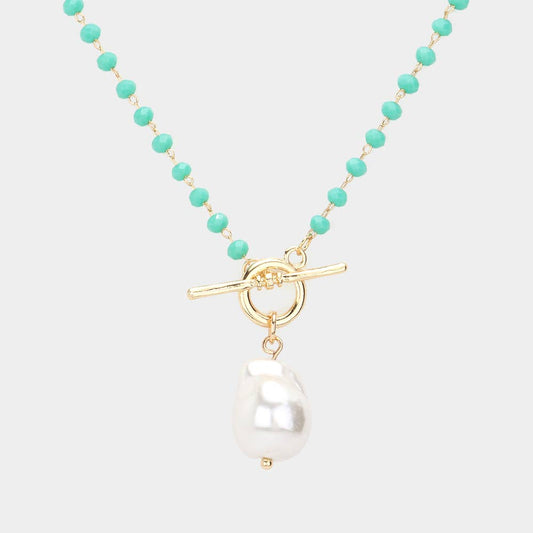 Pearl Pendant Faceted Beaded Toggle Necklace