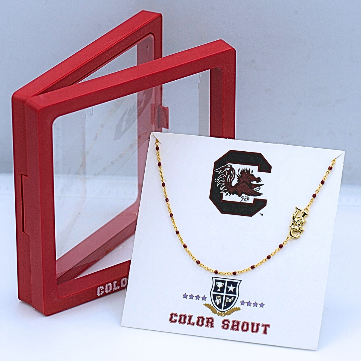 N201 - USC : South Carolina Side Set Logo on Enamel Bead Necklace
