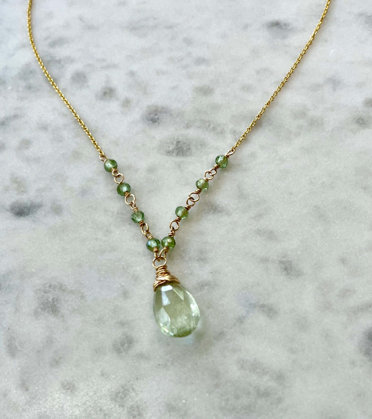 Apatite & green aquamarine beaded pendant necklace