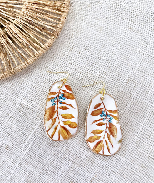 Golden Leaf Oyster Shell Earrings