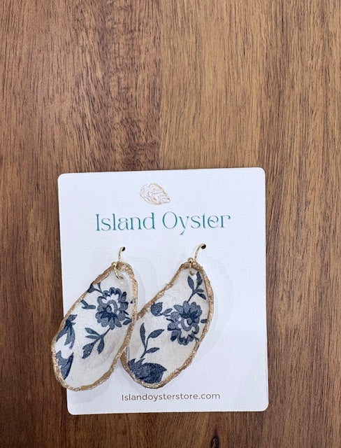 Blue Floral Oyster Shell Earrings