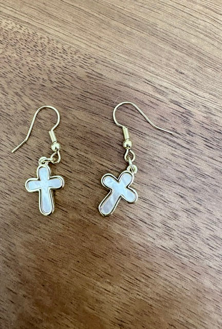 Mother of Pearl Cross Dangle Earrings