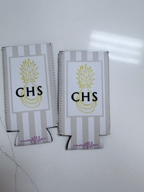 CHS striped skinny can koozie