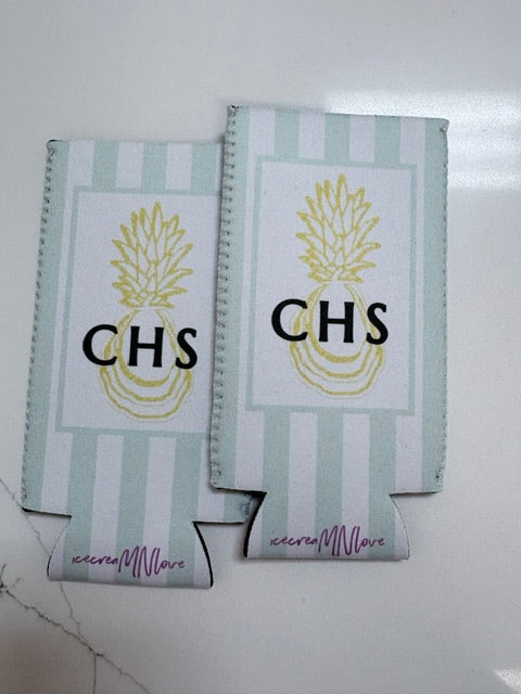 CHS striped skinny can koozie