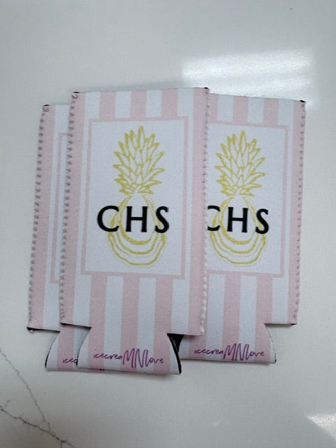 CHS striped skinny can koozie