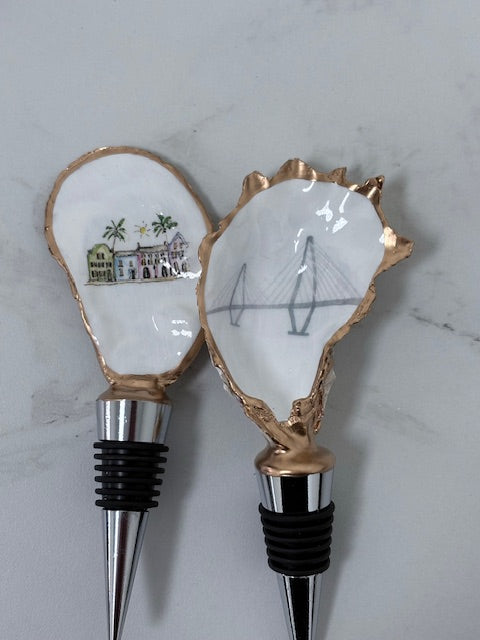 Charleston SC Inspired Oyster Wine Topper ~ Ravenel Bridge or Rainbow Row