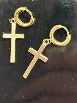 Gold Huggie Earrings with Cross