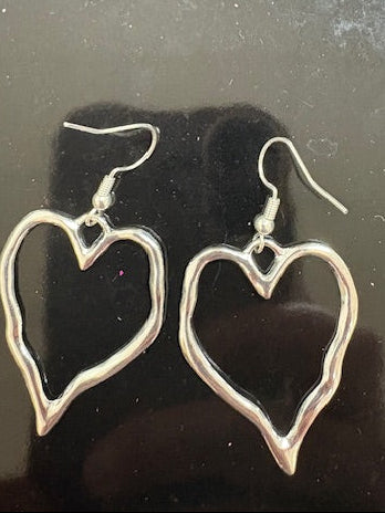 Large Open Heart Silver Earrings