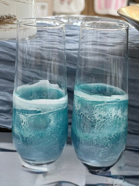 Ocean Resin Stemless Champagne Flutes
