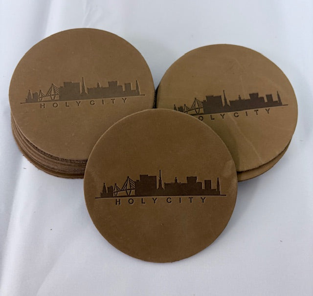 Charleston, Holy City skyline faux leather coaster