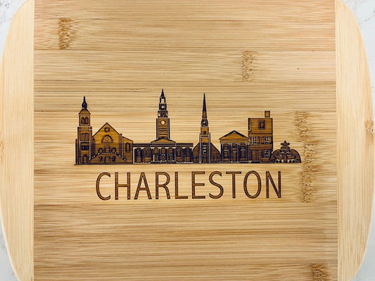Locally sourced in Charleston. Beautifully engraved bamboo cutting board. Featuring iconic Charleston-inspired designs. Durable, eco-friendly. 

These boards measure approximately 8″x11″x0.75