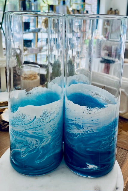 Blue Wave Resin Vases