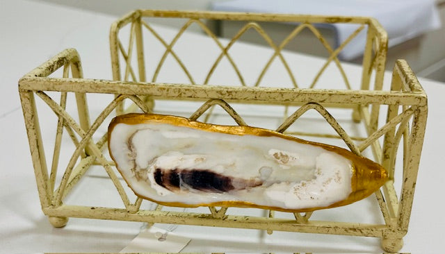 Oyster Paper Cocktail Napkin Metal Caddy Arch Antique White