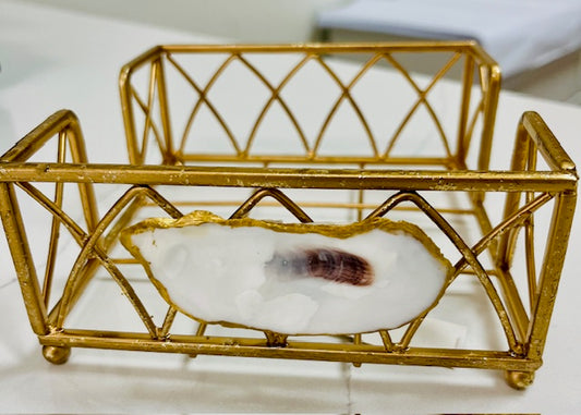 Oyster Paper Cocktail Napkin Metal Caddy Arch Golden