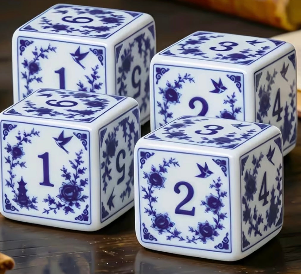 Blue And White Porcelain Dice 6 Sided, set of 2
