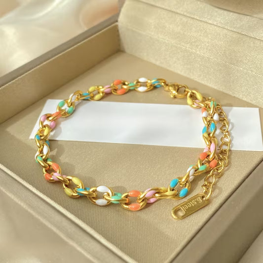 Colorful Multi-Layer Bracelet for Women - 18K Gold-Plated Stainless Stee