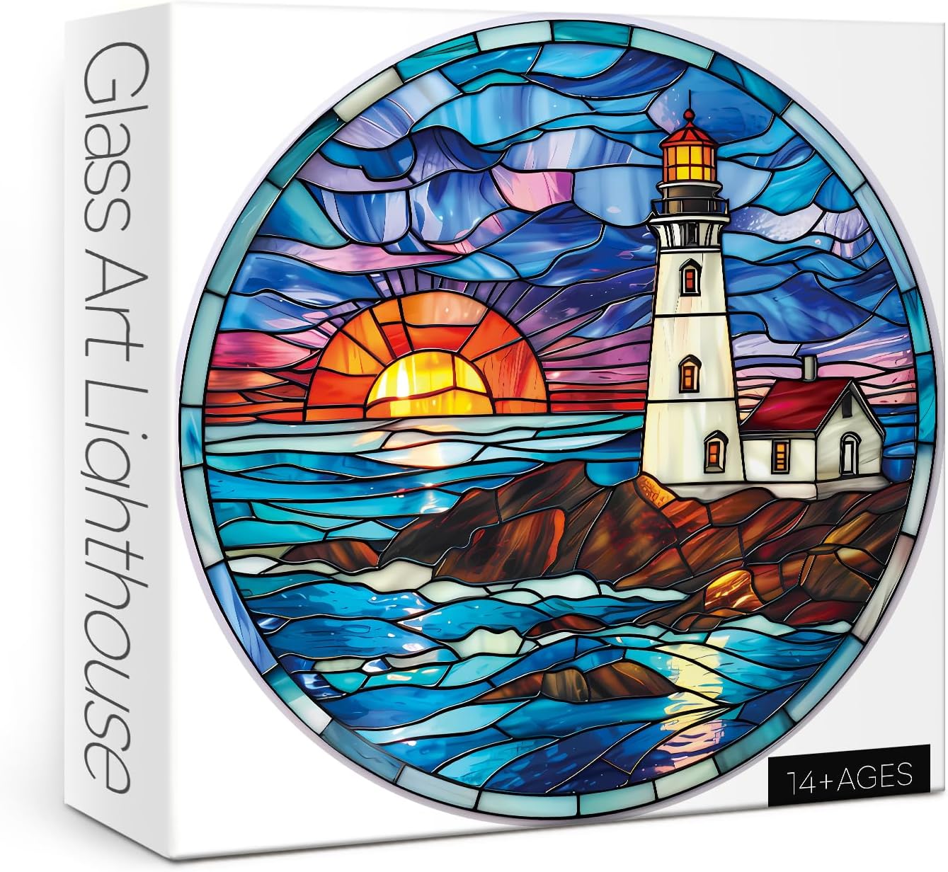 Stained Glass Lighthouse On The Beach 100 Piece Puzzle