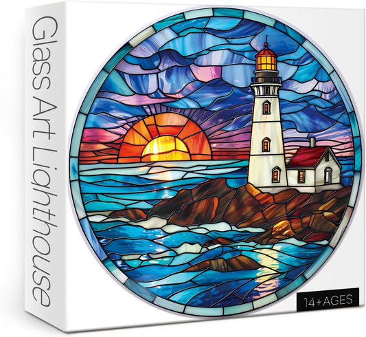 Stained Glass Lighthouse On The Beach 100 Piece Puzzle