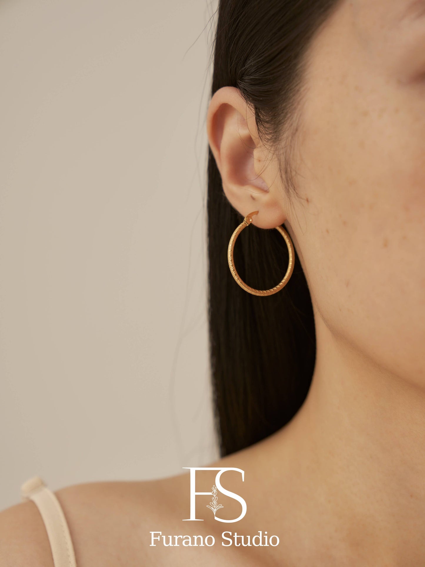 18K Gold Hinged Hoop Earring; Drop Earring