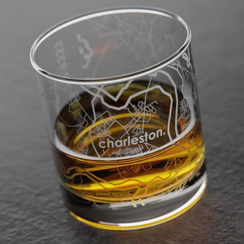 Charleston Map Rocks Whiskey Glass