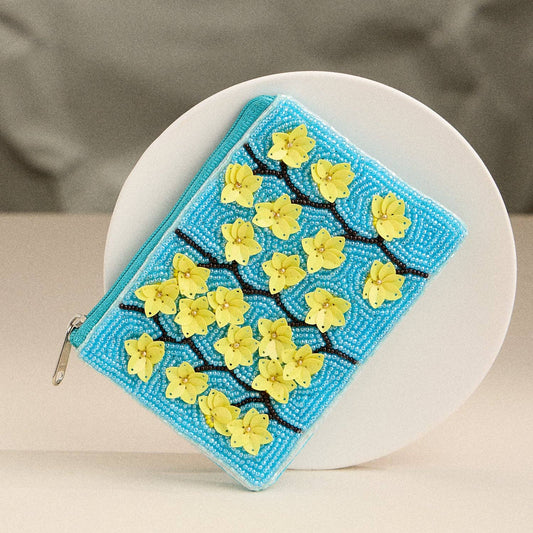 Beaded Floral Clutch with Sequin Embellishment