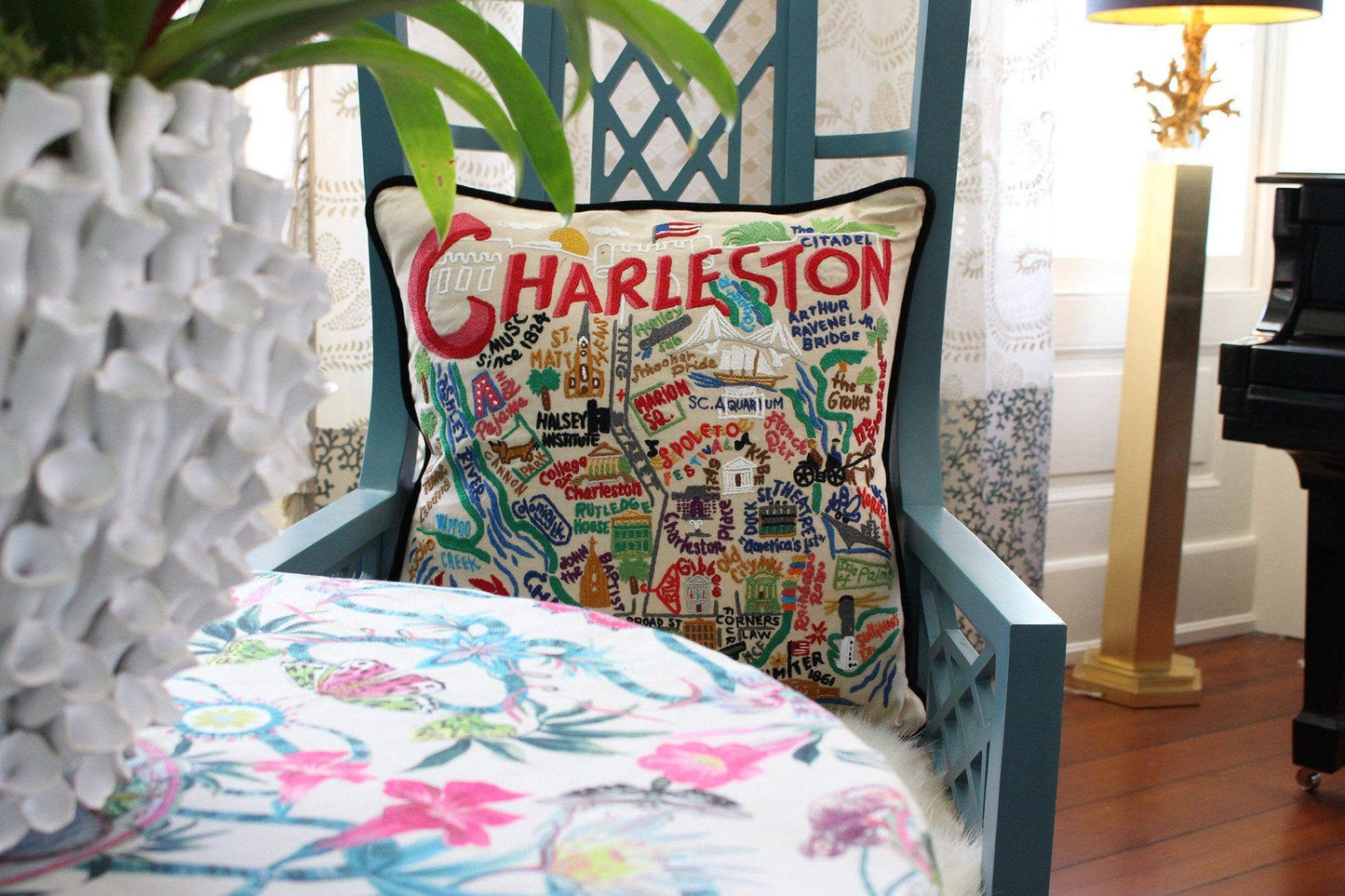 Charleston Hand-Embroidered Pillow