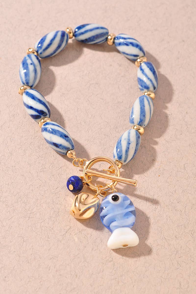 CERAMICS FISH CHARM TOGGLE BRACELET