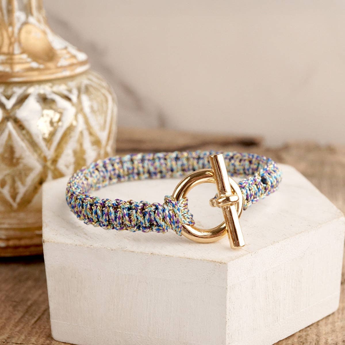 Statement Cord Bracelet – Braided Gold Toggle Bracelet