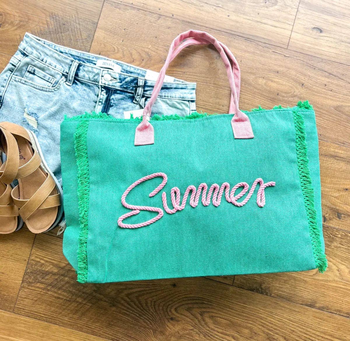 Sewn Rope Summer Letter Fringe Tote Bag