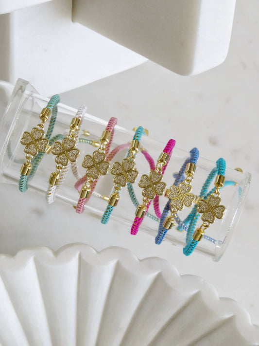 Heart Clover Bracelet - Adjustable Braided Cord
