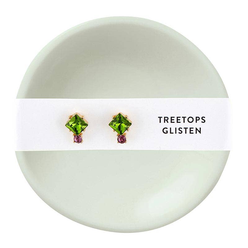 Holiday Stud Earrings & Trinket Tray Sets- Tree Tops Glisten