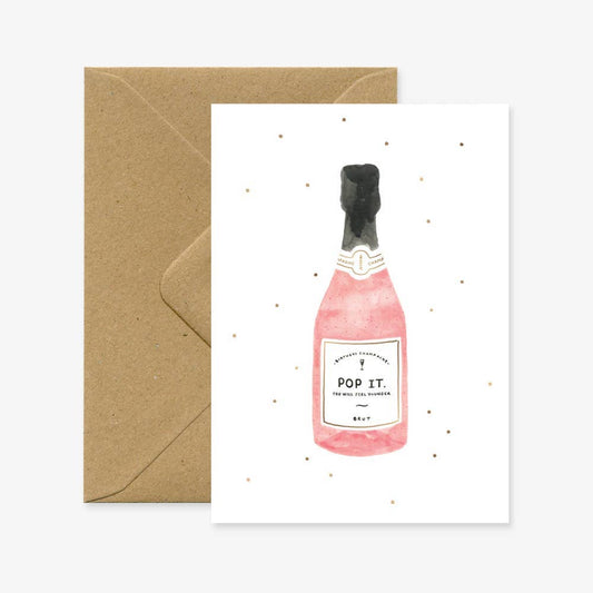 Champagne A6 Congratulations Card, Natural White Paper