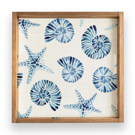 Blue Shell Starfish Pattern Serving Tray