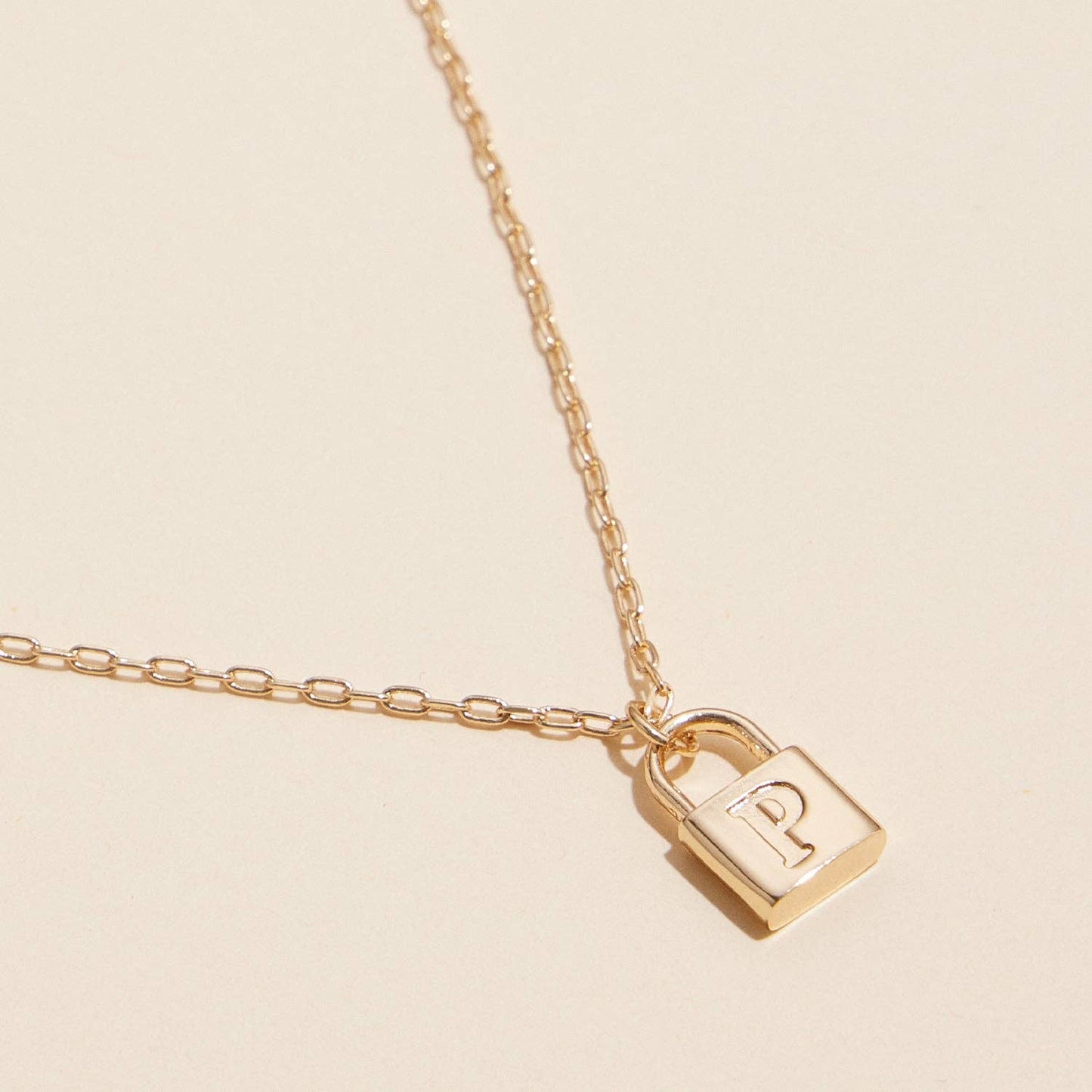 Golden Initial Lock Pendant Necklace