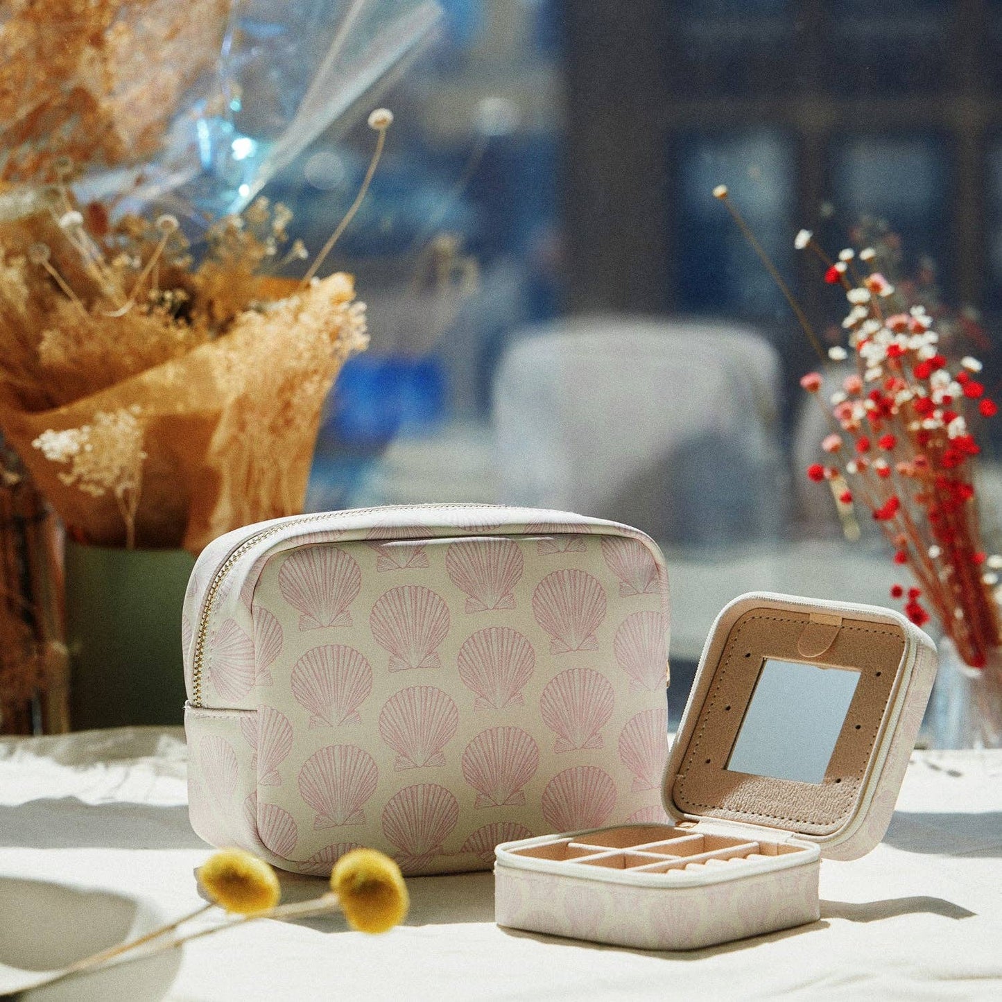 Pink Shell Travel Jewelry Box