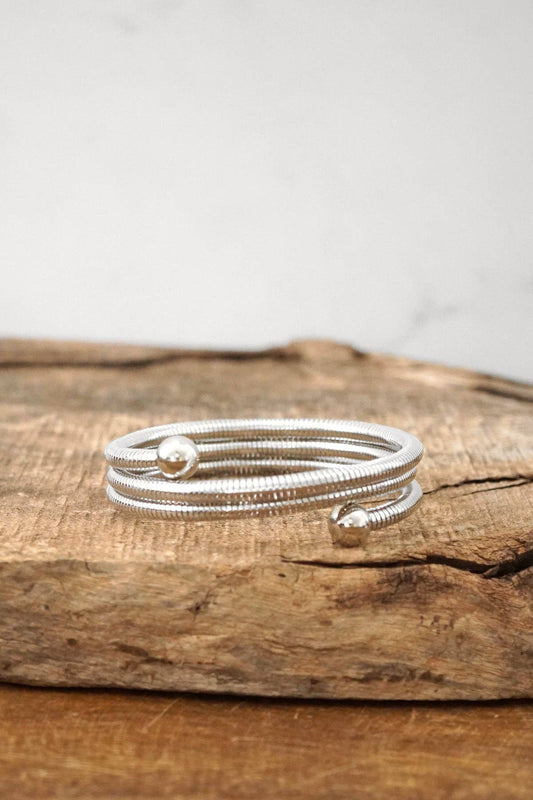 Silver tone multi layer flexy coil bracelet bangle snake chain