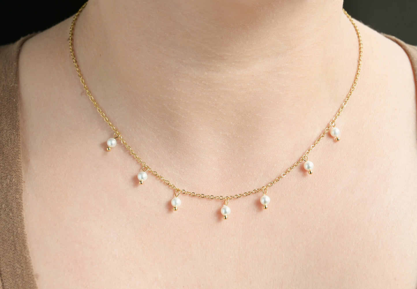 Gold Pearl Chain Necklaces - Waterproof Assorted Peal Chains