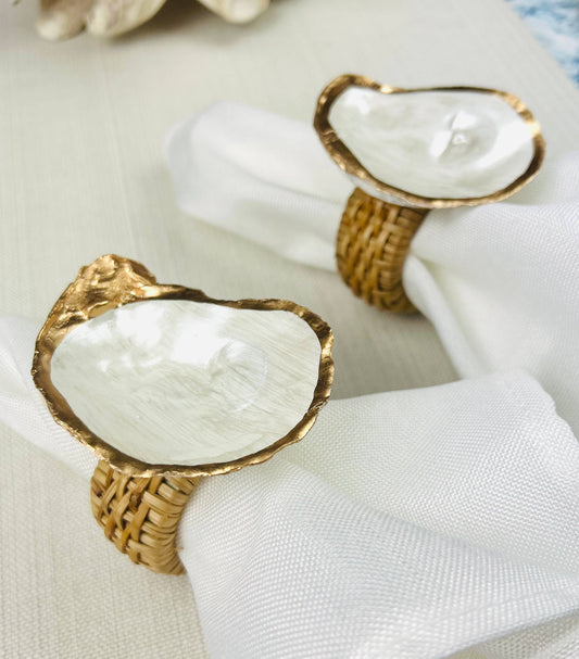 Pearl Oyster Shell Rattan Napkin Rings